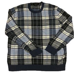 Brooks Brothers Men's XL Sweater Plaid Blue Crewneck Pullover Preppy